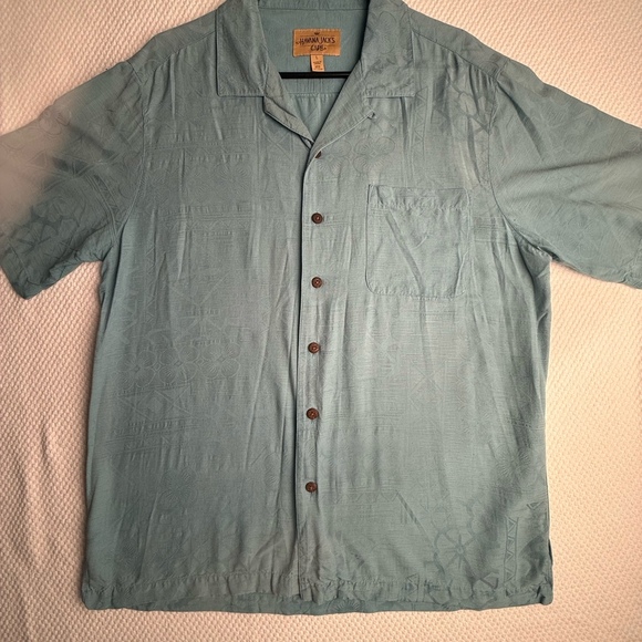 Havana Jack’s Café 100% Silk Hawaiian Shirt Size L Light Blue Floral Patter - Picture 2 of 7